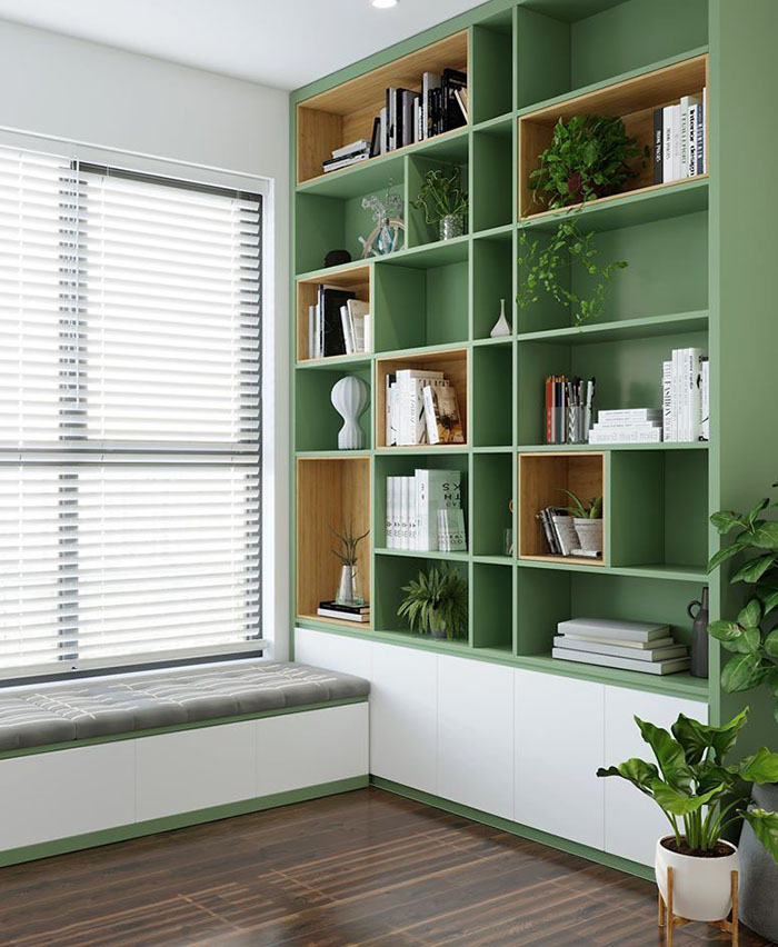 thi công kệ sách gỗ